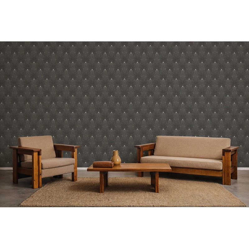 Beaded Current - Wallpaper, Soft Black, Non-Pasted, Faux Grasscloth