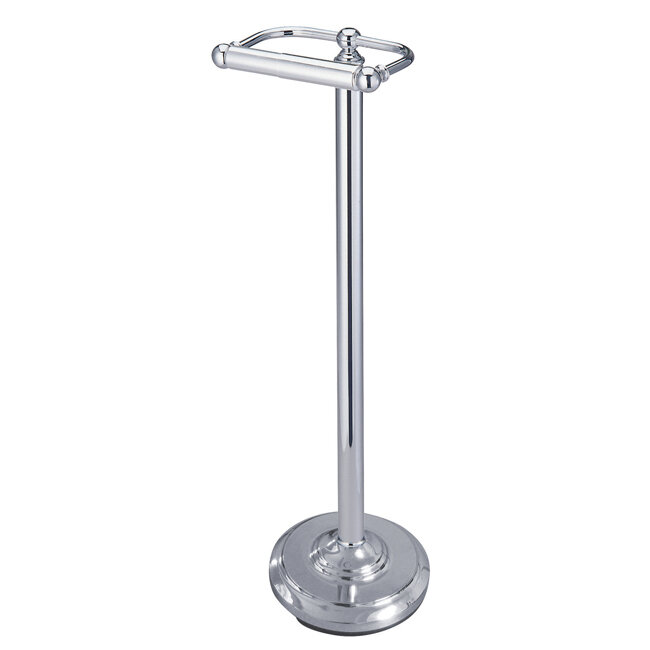 MyGift Silver Chrome-Plated Metal Heavy Weighted Free Standing Toilet Paper  Holder, Classic Bathroom Single Roll Dispenser Stand with Round Base