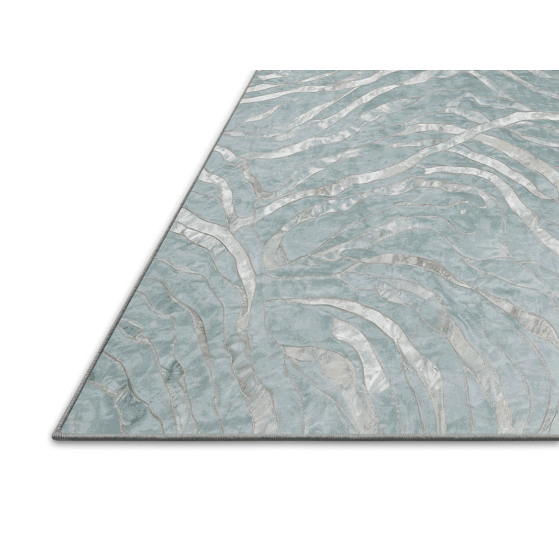 Tapis bleu soyeux et moelleux, Rond 3 pi