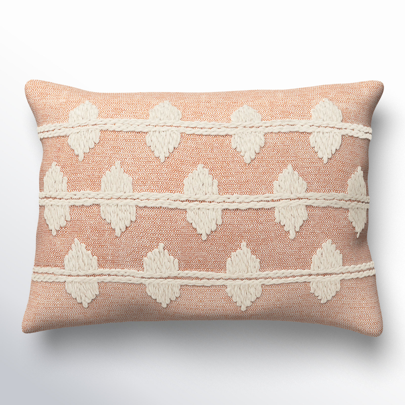 Heiden Embroidered Cotton Lumbar Throw Pillow, Coral