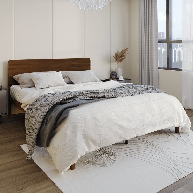 Wooden Platform Bed, Full, Walnut