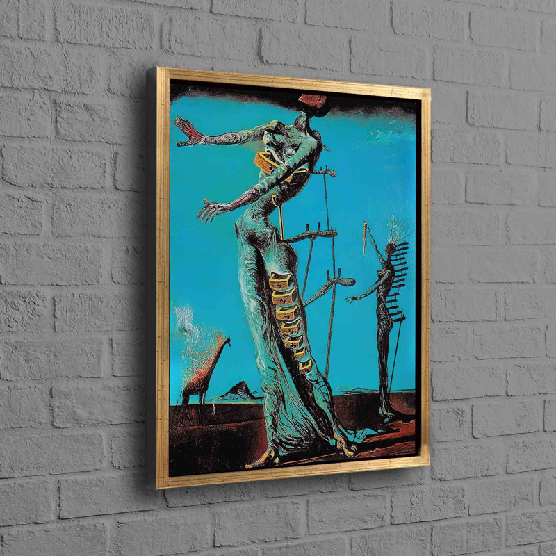 «Burning Giraffe Inspired» par Salvador Dali, Cadre flottant noir, H 61 po x l 37 po