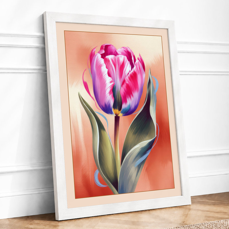 Magenta Tulip Botanical - Print, A1 - 84.1 x 59.4 cm, White