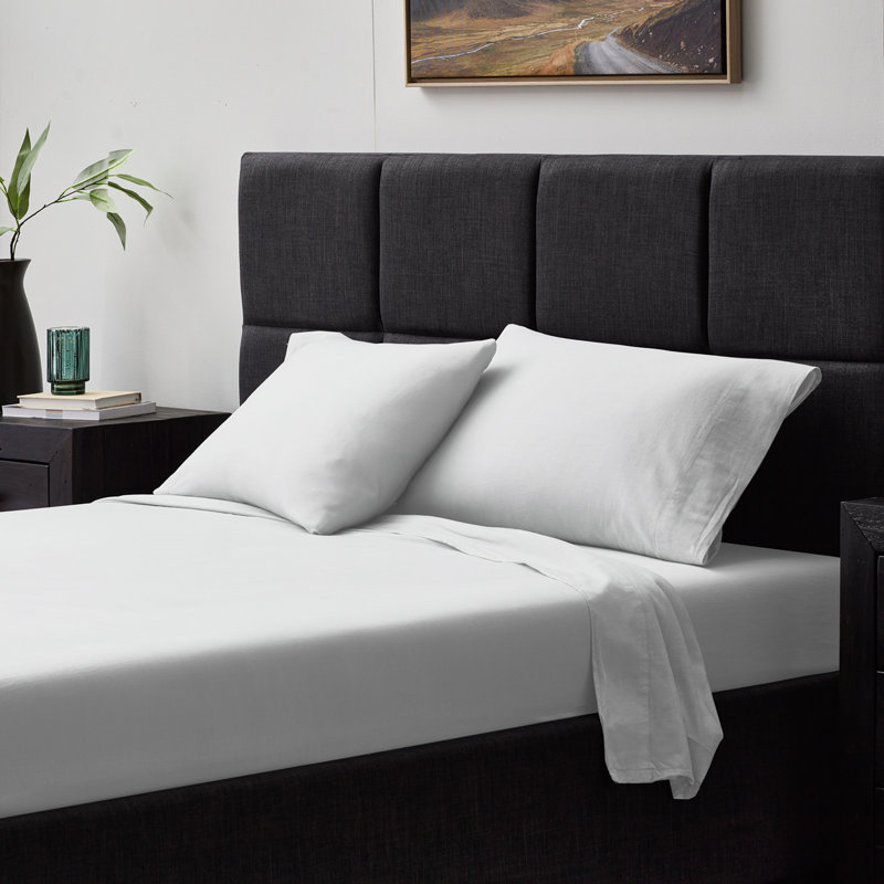 100% Cotton Percale Sheet Set, White, Super King Sheet Set + Fitted Sheet + 2 Pillowcase
