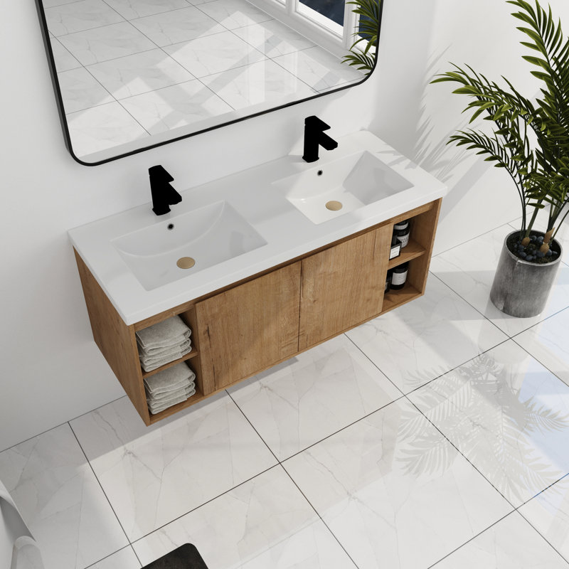 Meuble-lavabo mural avec lavabo double et porte - lavabo moderne élégant avec charnière
