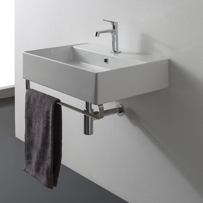 Lavabo de salle de bain mural rectangulaire en céramique avec trop-plein Teorema