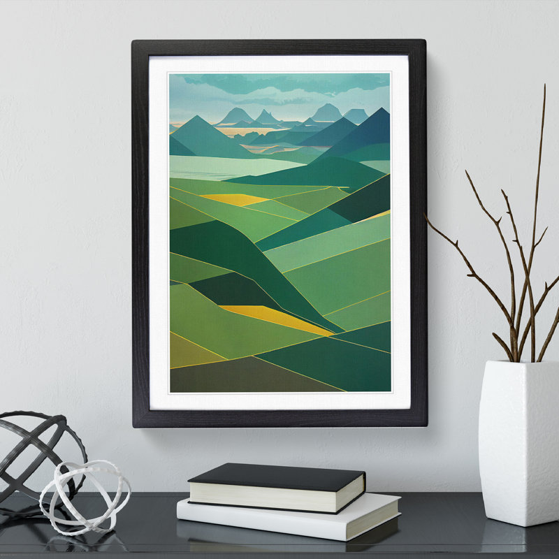Tranquil Abstract Mountain Landscape No.3 - Single Picture Frame Print, 64cm H x 46cm W x 2cm D, Black Framed