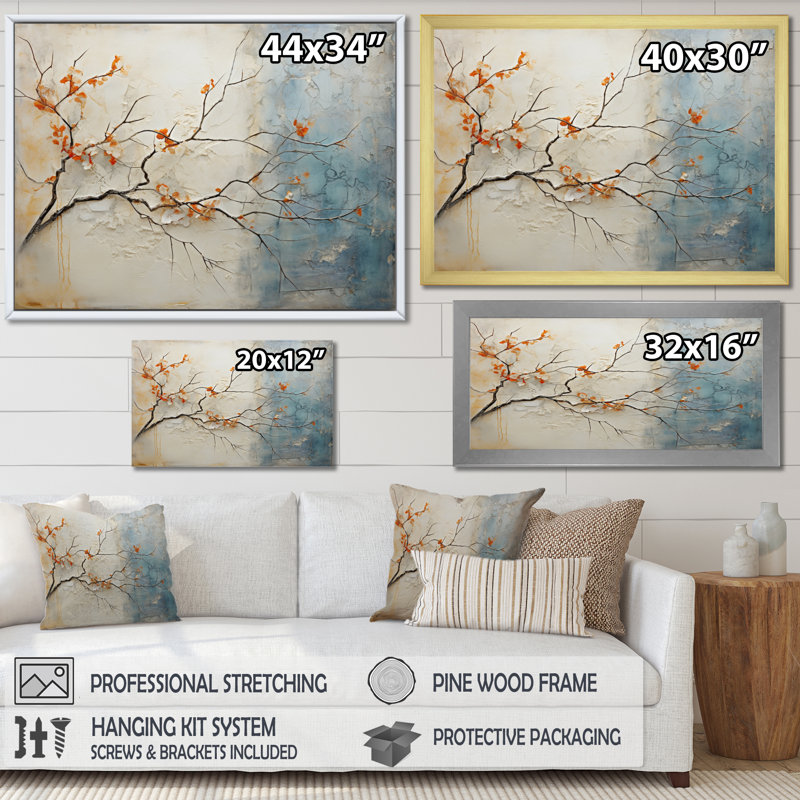«Coral Teal Maple Tree Glowing Agate», impression sur toile érable, H 16 po x l 32 po x P 1 po, Cadre flottant blanc