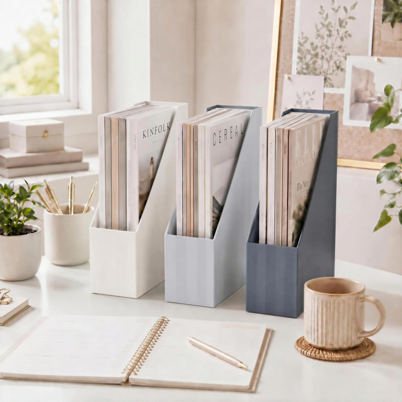 Magnifique porte-revues, porte-documents robuste pour bureau ou étagères, organisez et rangez vos papiers, dossiers, magazines, livres ou classeurs, ensemble de 3, (bleu)