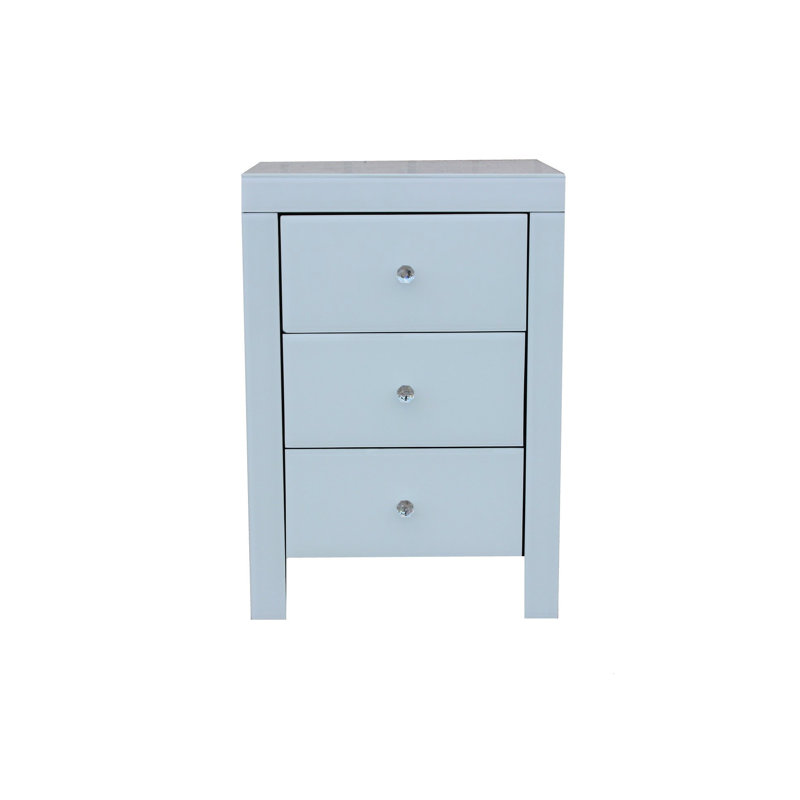 Stylish Mirrored Nightstand with Triple Drawers