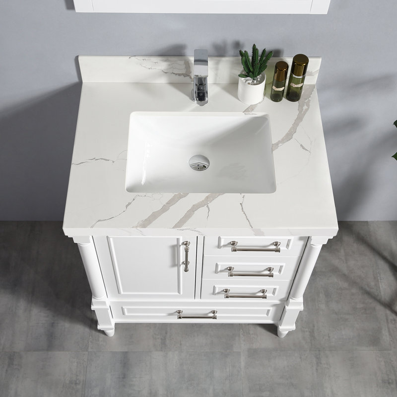 Ensemble de meuble-lavabo simple 30 po Muldoon, Calacatta, Blanc, Nickel brossé