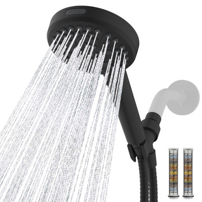 Douchette à main haute pression à 10 jets avec 2 filtres, flexible de douche en acier inoxydable de 180 cm et support de douche réglable, noir mat