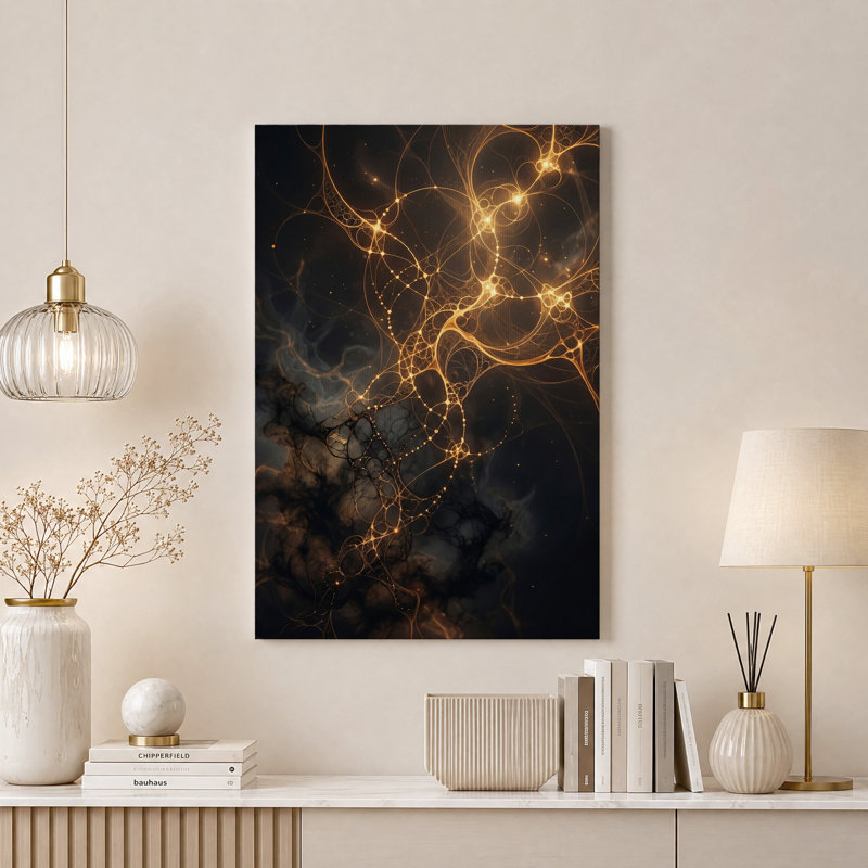 Lignes dorées scintillantes sur fond sombre - Tableau mural, H 36 po x l 24 po