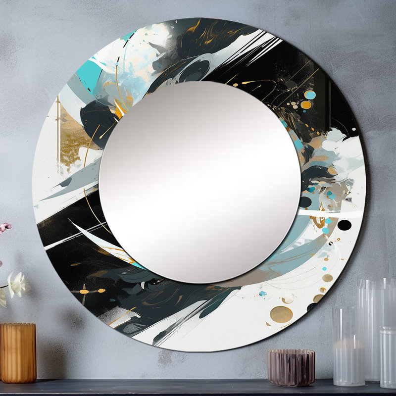 Sahas vert blanc cubiste kaléidoscope II - miroir mural unique cubique, miroir rond vert, impression d'art en métal