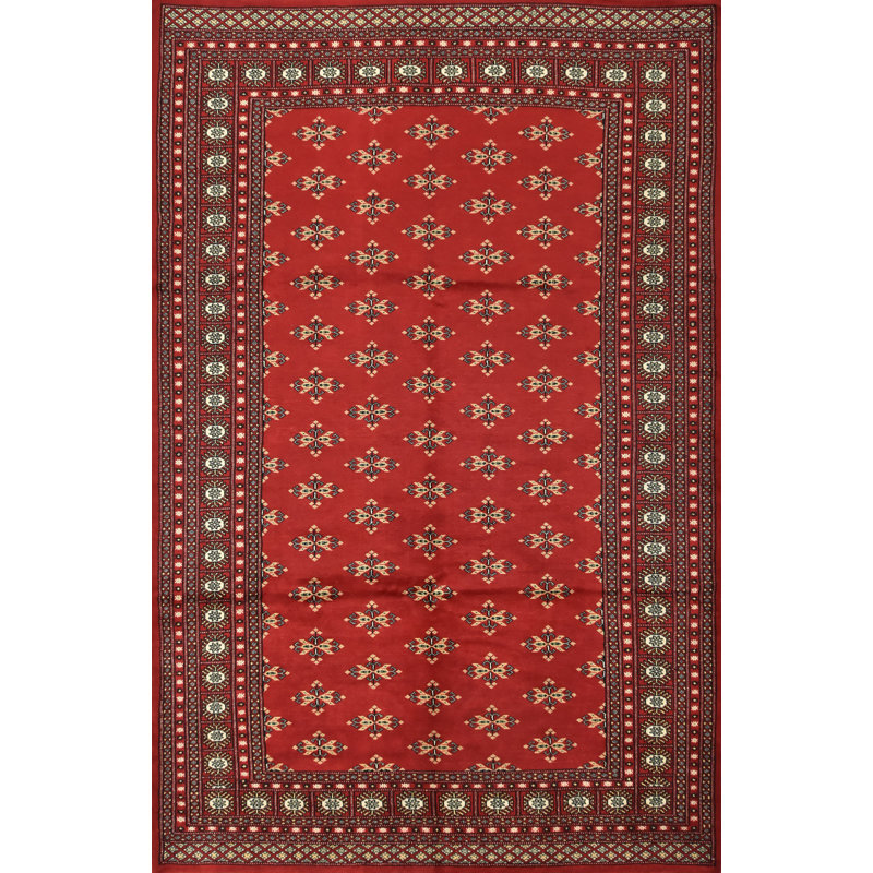 Tapis oriental rouge en laine noué à la main 5 pi 11 po x 9 pi Bokhara