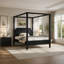 Grand lit plateforme à baldaquin en bois avec tête de lit et pieds de soutien, noir-1776859952-1776859953