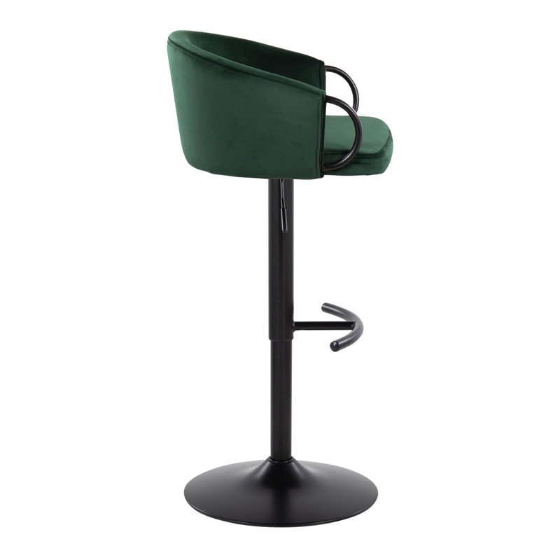 Green Velvet Adjustable Swivel Bar Stools with Metal Frame