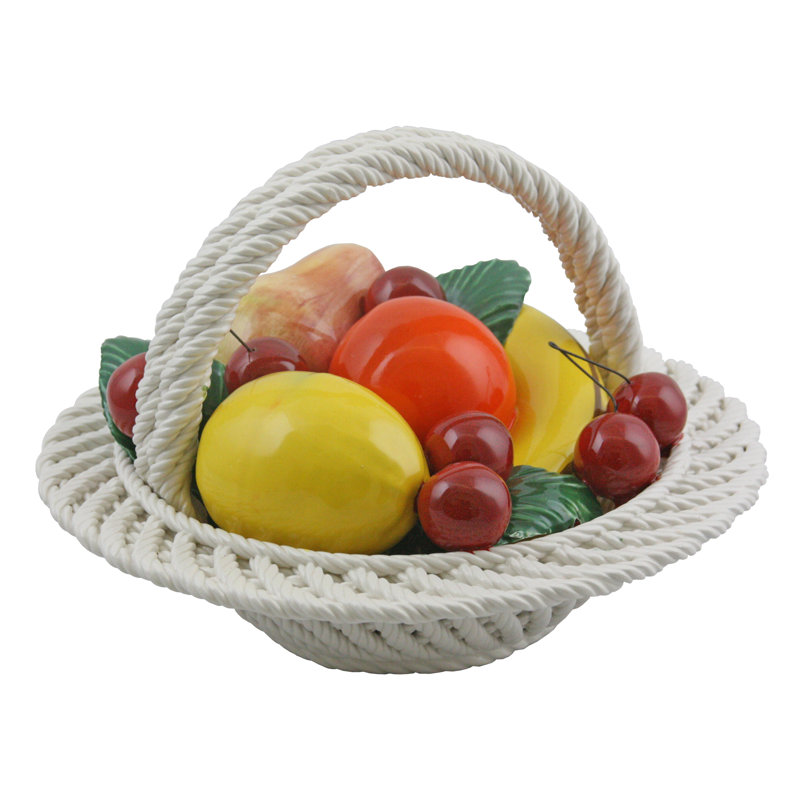 Authentique sculpture ronde de panier de fruits Capodimonte