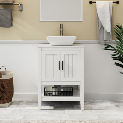 Sharee 24" Single Bathroom Vanity Set With Vessel Sink, Faucet And Drain, Assembly Required