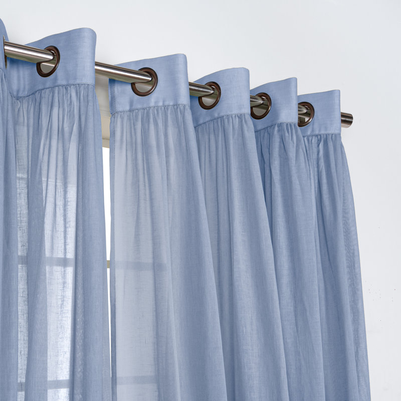Gathered Linen-Textured Grommet Semi-Sheer Curtains (Set Of 2), 52" W x 96" L, Sky