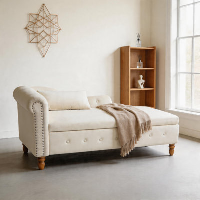 Rolled Arm Upholstered Storage Velvet Chaise Lounge