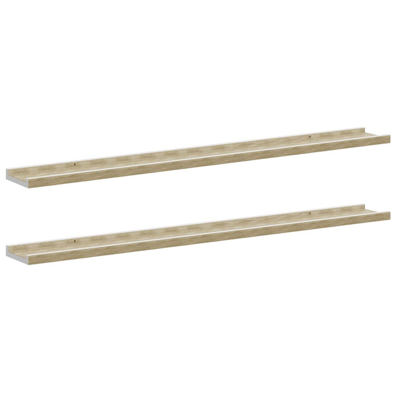 Wall Shelf Floating Shelf Wall Mounted Display Shelf for Photo Frame, White and Sonoma Oak, 1.2" H x 39.4" W x 3.5" D