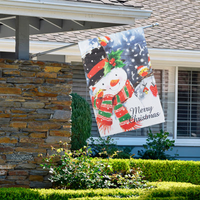 Drapeau de jardin extérieur bonhomme de neige et oiseaux «Merry Christmas»