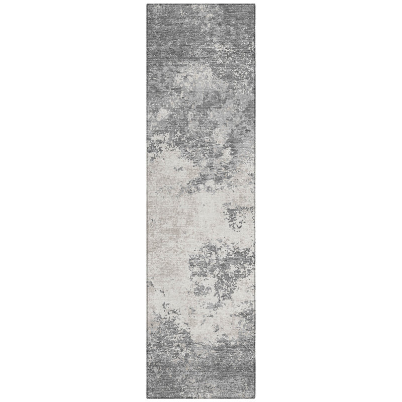 Aera Gray Washable Indoor-Outdoor Rug - , 2'3" x 7'6"