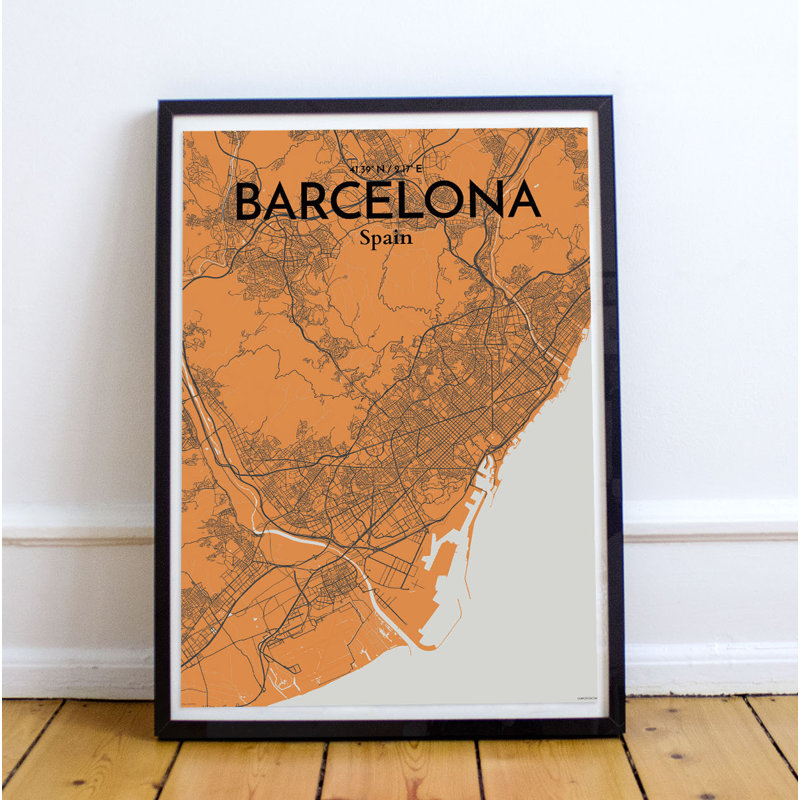 Barcelona City Map - No Frame Print, 70cm H x 50cm W x 0.13cm D