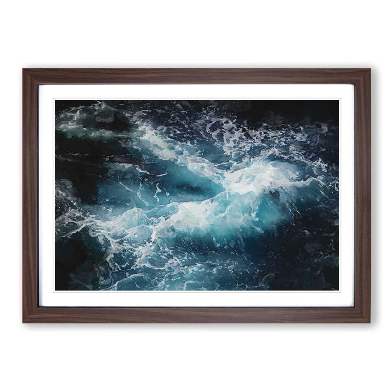 Rip Tide in Blue - Picture Frame Graphic Art Print, Walnut, 40cm H x 60cm W x 2cm D