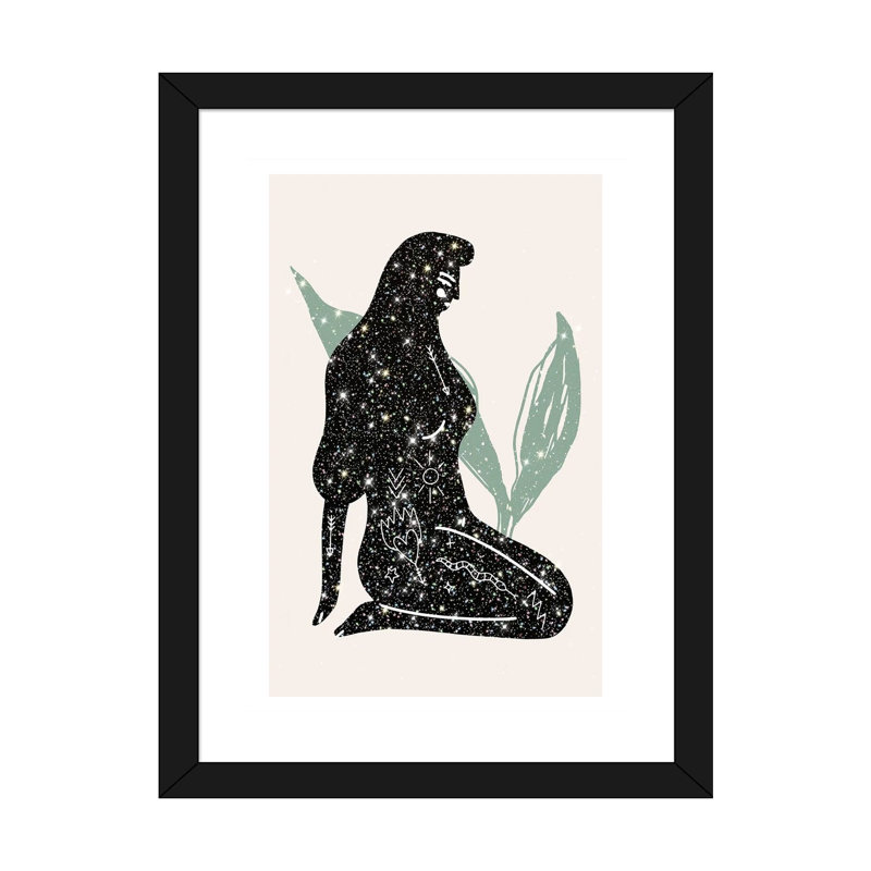 Lady Universe Glitter-impression d’art graphique, Papier encadré noir, Blanc, H 32 po x l 24 po x P 1 po