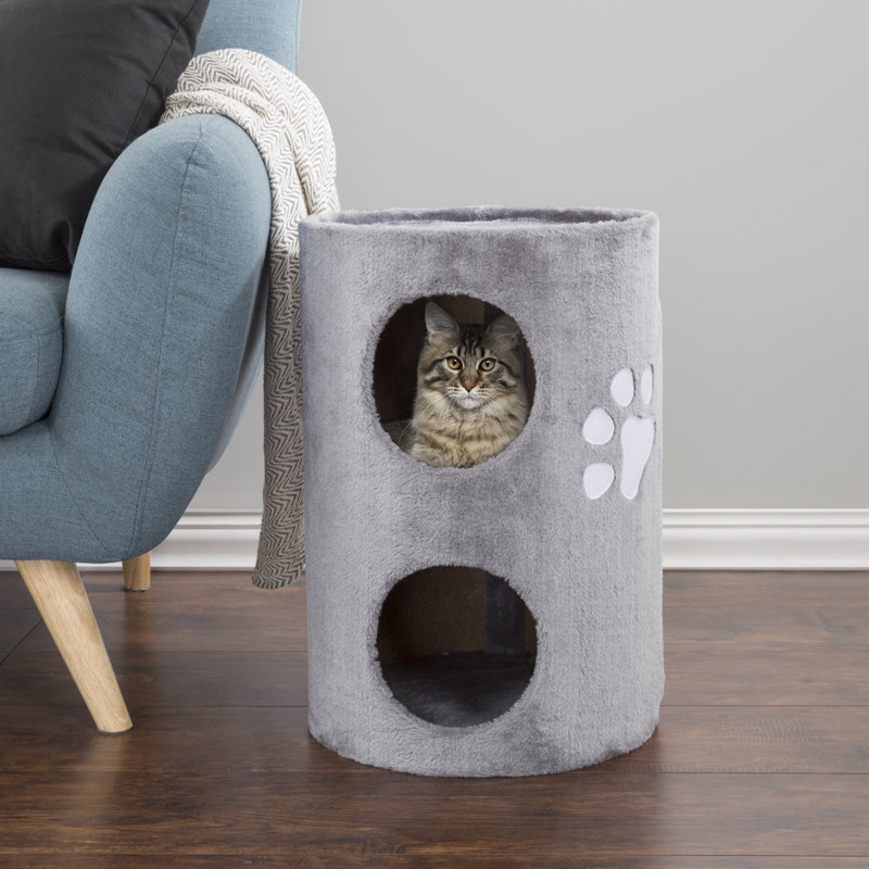 Gray Plush 2-Story Cat Condo with Sisal Scratching Surface