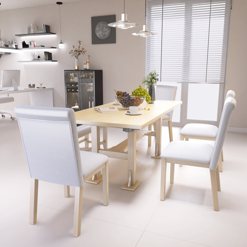 Ensemble de table de salle à manger extensible 6 pièces Farmhouse, Naturel / Beige