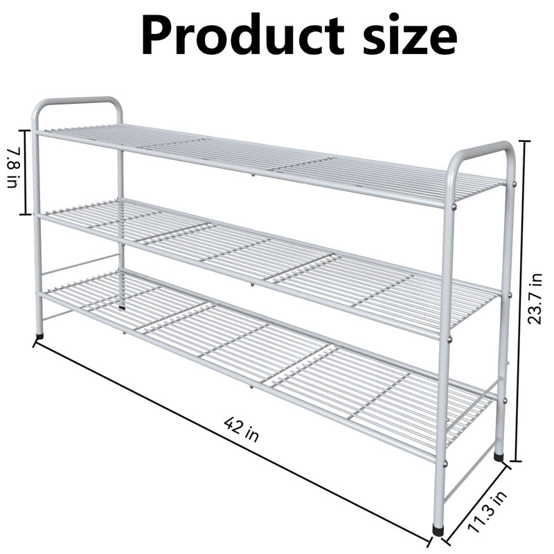 Range-chaussures en métal à 3 couches avec capacité réglable et empilable, utilisé pour l'entrée de garde-robe, Argent argent
