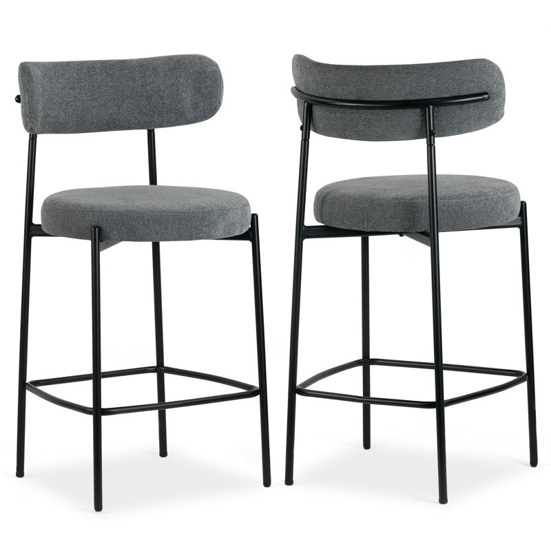 Kibariye Upholstered Counter Stool with Metal Frame, Short Stool (23.5" Seat Height), Gray