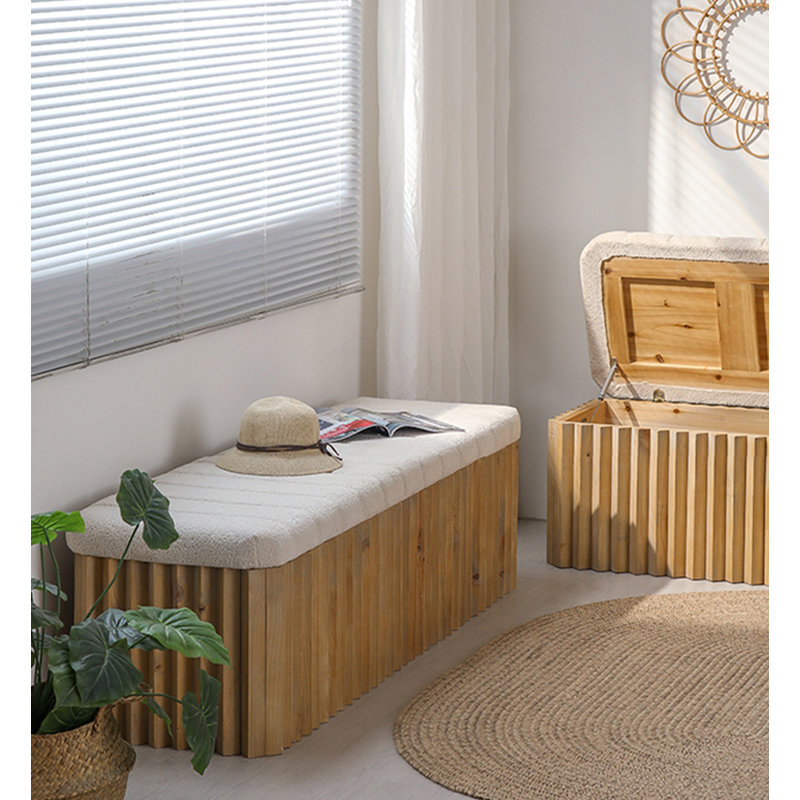 Repose-pieds de rangement en bois massif rétro