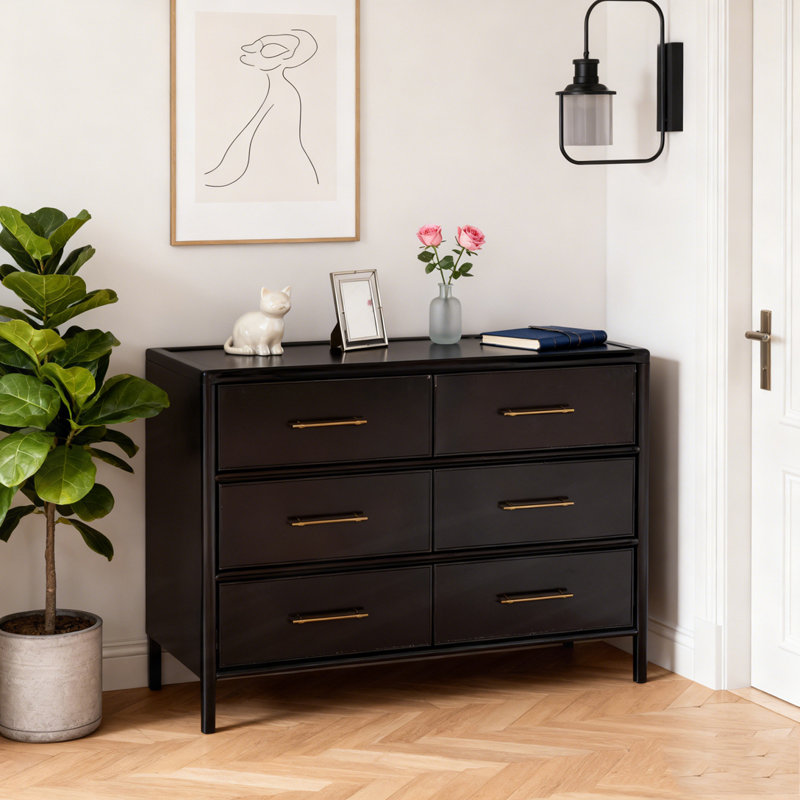 Storage cabinet, stylish style, suitable for living room and dining room entrance, large size, 6 drawers, Dark Brown