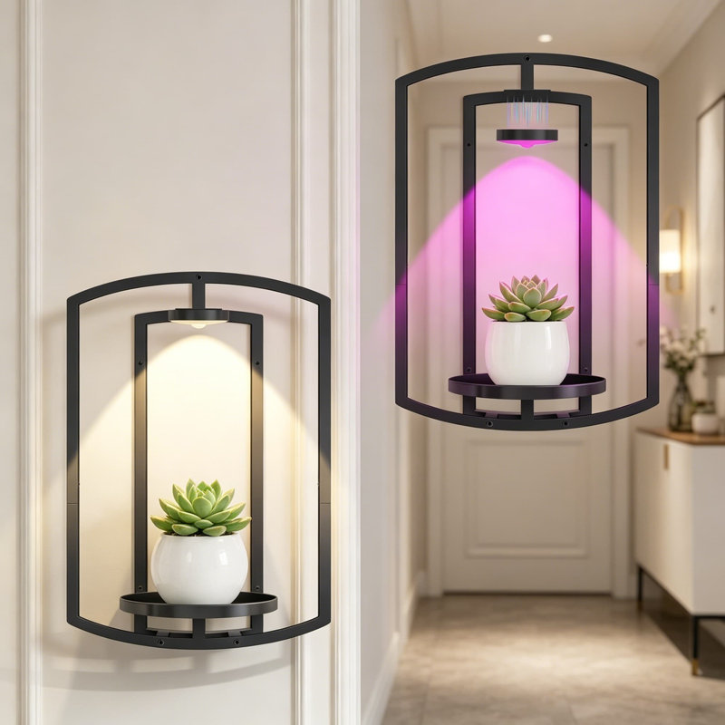 Étagère murale pour plantes avec télécommande, lumières de culture, pot de fleurs mural pour décoration de salon, cadre en métal durable avec minuterie réglable, paquet de 2