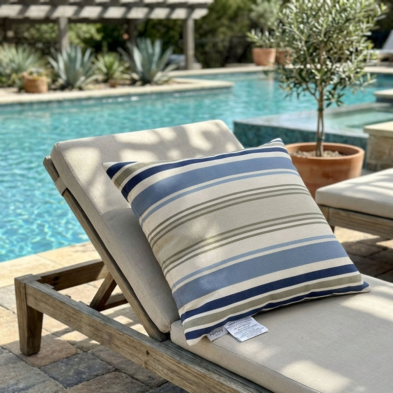 Ensemble de 2 coussins d'extérieur, Beige / bleu