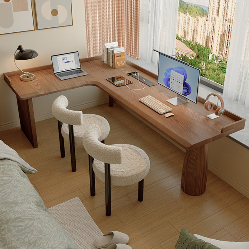 Bureau en bois massif en forme de L brun noisette, Retour à gauche, H 31,5 po x l 55,12 po x P 39,37 po