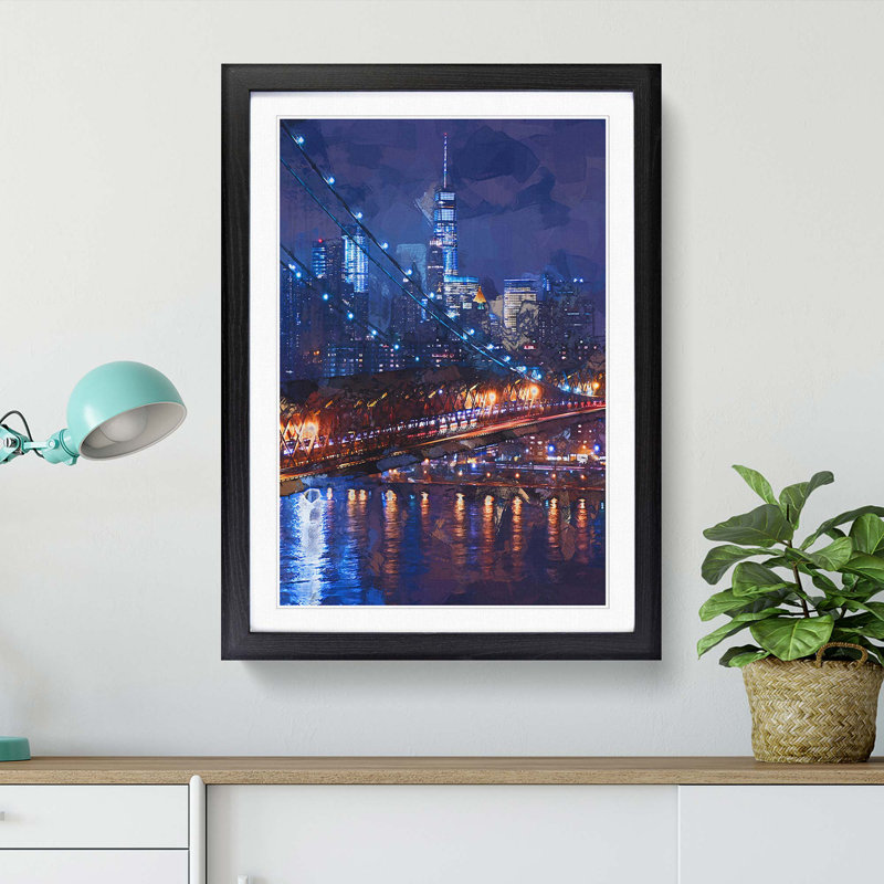 View of New York City in Abstract - Picture Frame Graphic Art Print, Black, 50cm H x 35cm W x 2cm D