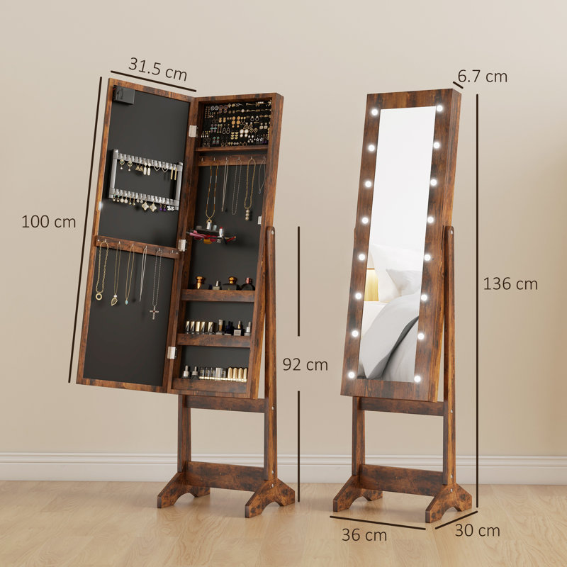 Freestanding Jewelry Armoire, Rustic Brown