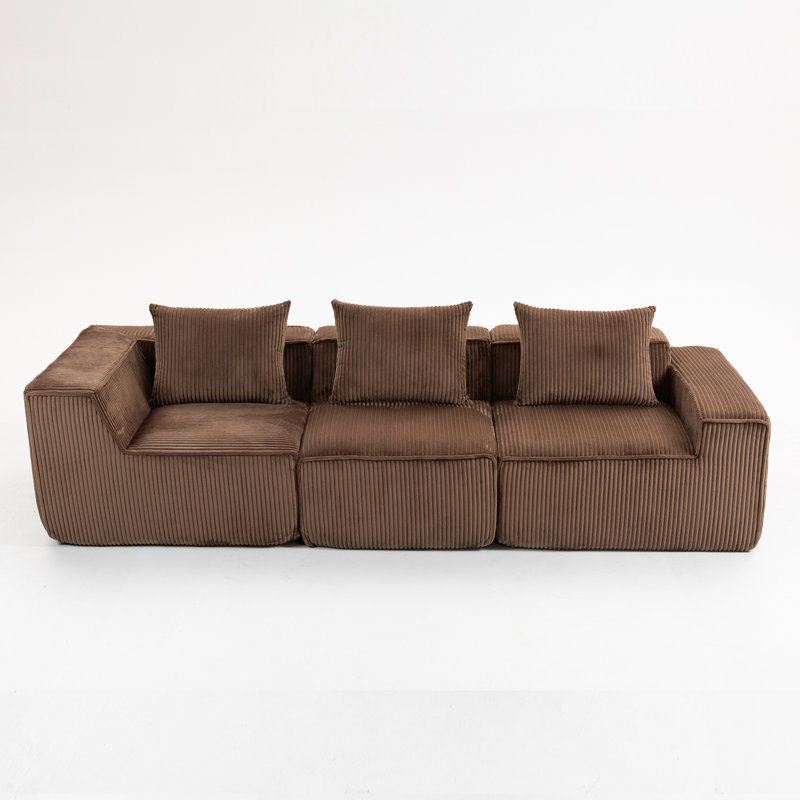 Compression à 3 places pour plusieurs personnes en brun avec velours côtelé luxueux, siège moelleux, look compact tout compact, sans assemblage, pour les principaux espaces de vie Tissu en velours côtelé, sièges, espaces primaires modernes