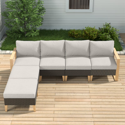 Canapé modulaire d'extérieur en osier réversible avec coussins 125,96 po Tuule