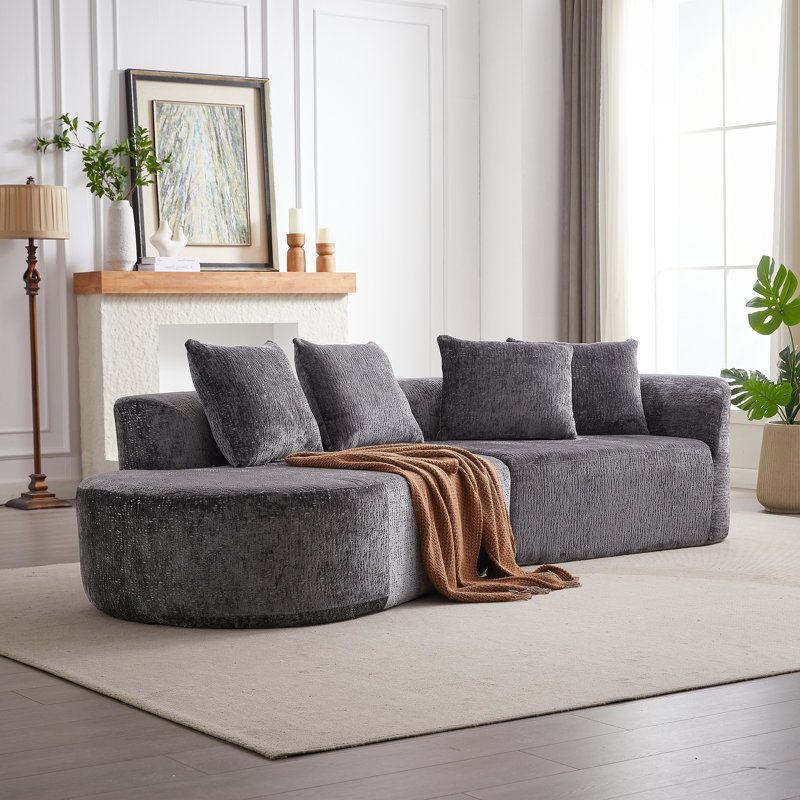 Chumenti Boneless Modern Oversized Sectional Sofa, Gray Chenille, Right Hand Facing