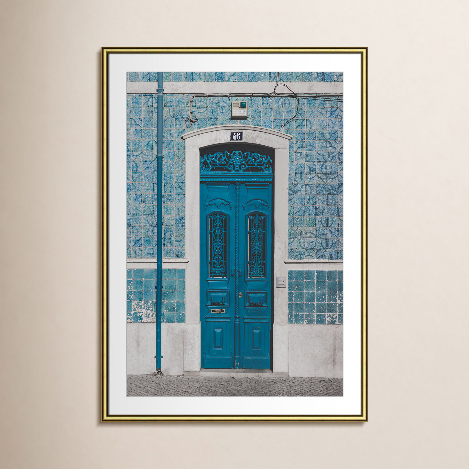 Blue Door of Caldas de Rainha Print, Gold, 42.75" H x 30.75" W x 0.88" D
