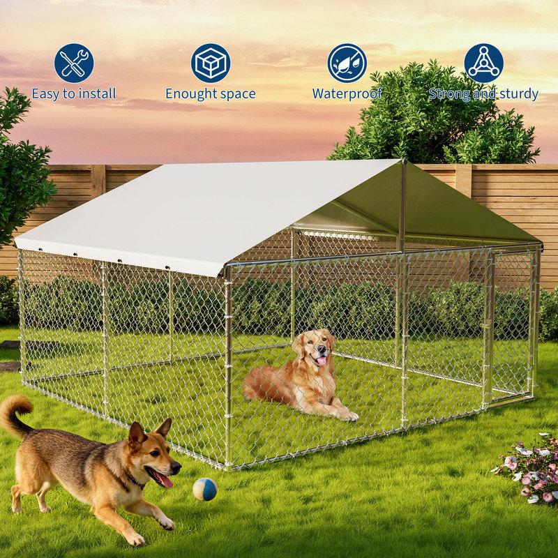 10x10x6 ft Heavy Duty Metal Dog Kennel – Walk-in Outdoor Run with Secure Lock, Waterproof Roof & Easy Assembly