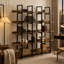 Bibliothèque industrielle vintage à 5 niveaux, étagères ouvertes en MDF avec structure métallique pour le rangement à domicile ou au bureau