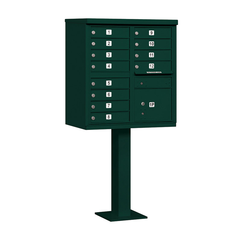 Ensemble de boîtes aux lettres horizontales 4 commodes avec 1 casier à chargement frontal 12 portes, Vert
