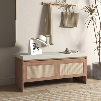 Rattan Storage Bench with Cushion and 2 Doors